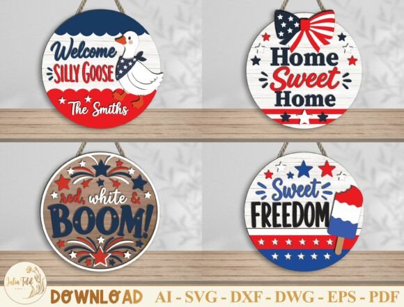 Download Patriotic Round Door Sign SVG Bundle - Premium Resources